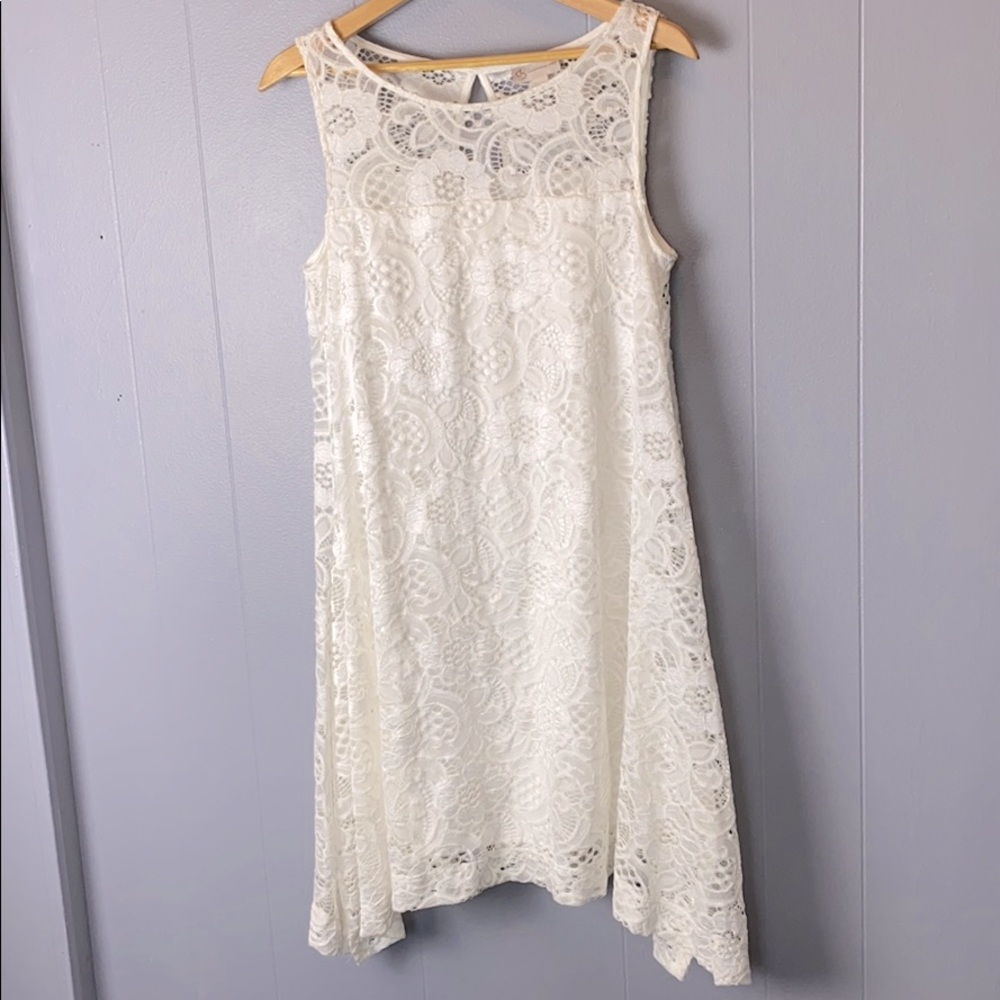 White Dress with Floral Crochet Overlay